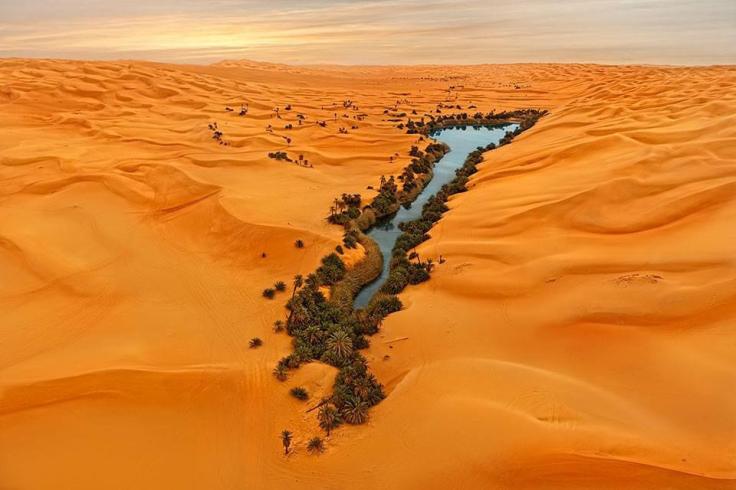 Lake Oum al-Maa in the Ubari Sand Sea of south-western Libya. Photographer unknown. 