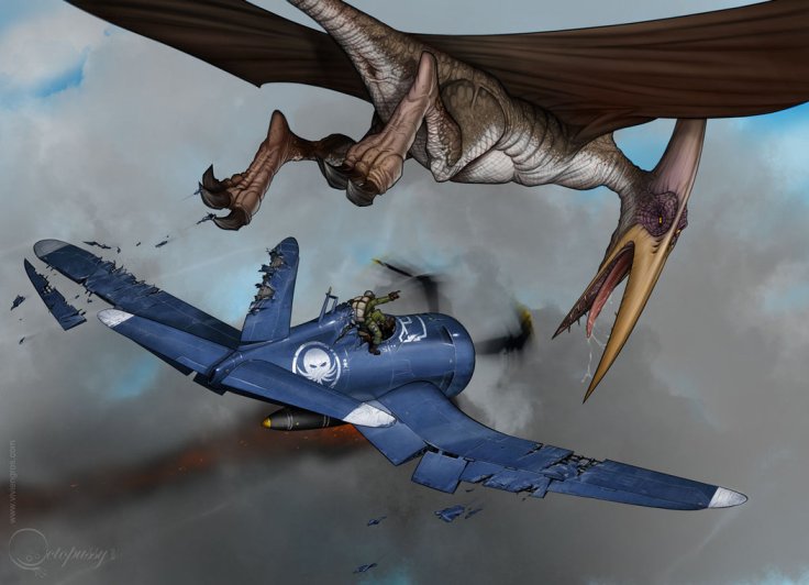 Corsair vs Pterausorus by Vivien Gros